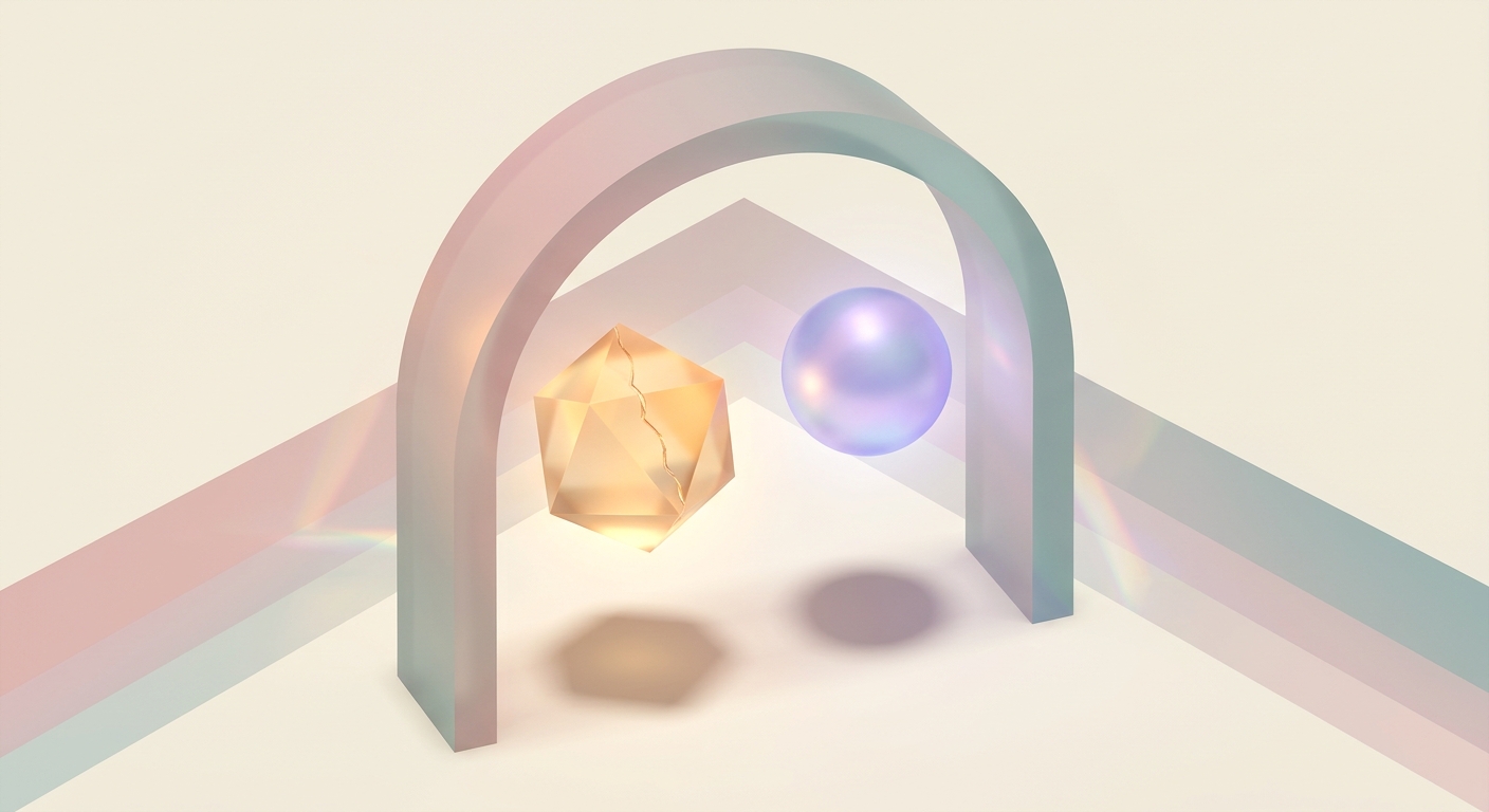 Abstract 3D render of Chiron wound energy meeting 7th house partnership archway in synastry overlay