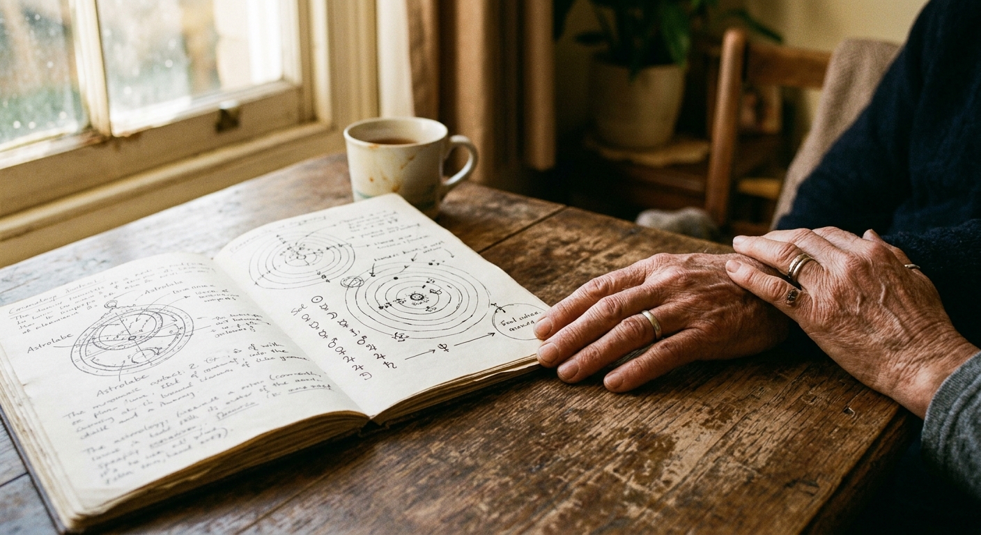 Two hands near synastry chart book showing Sun-Moon and Venus-Mars marriage indicator aspects