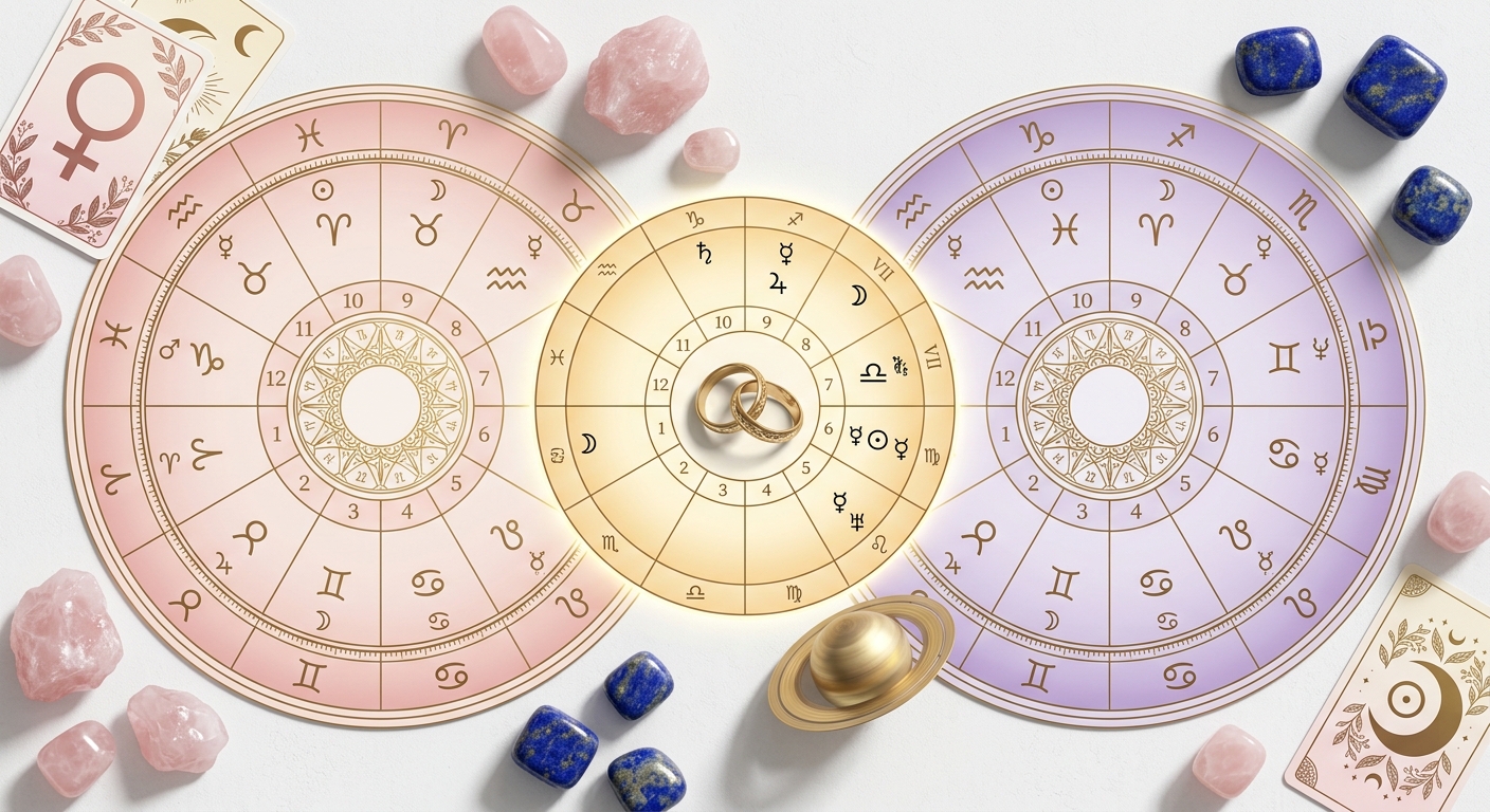 Davison chart with 7th house marriage indicators, Saturn, Venus, and angular houses highlighted