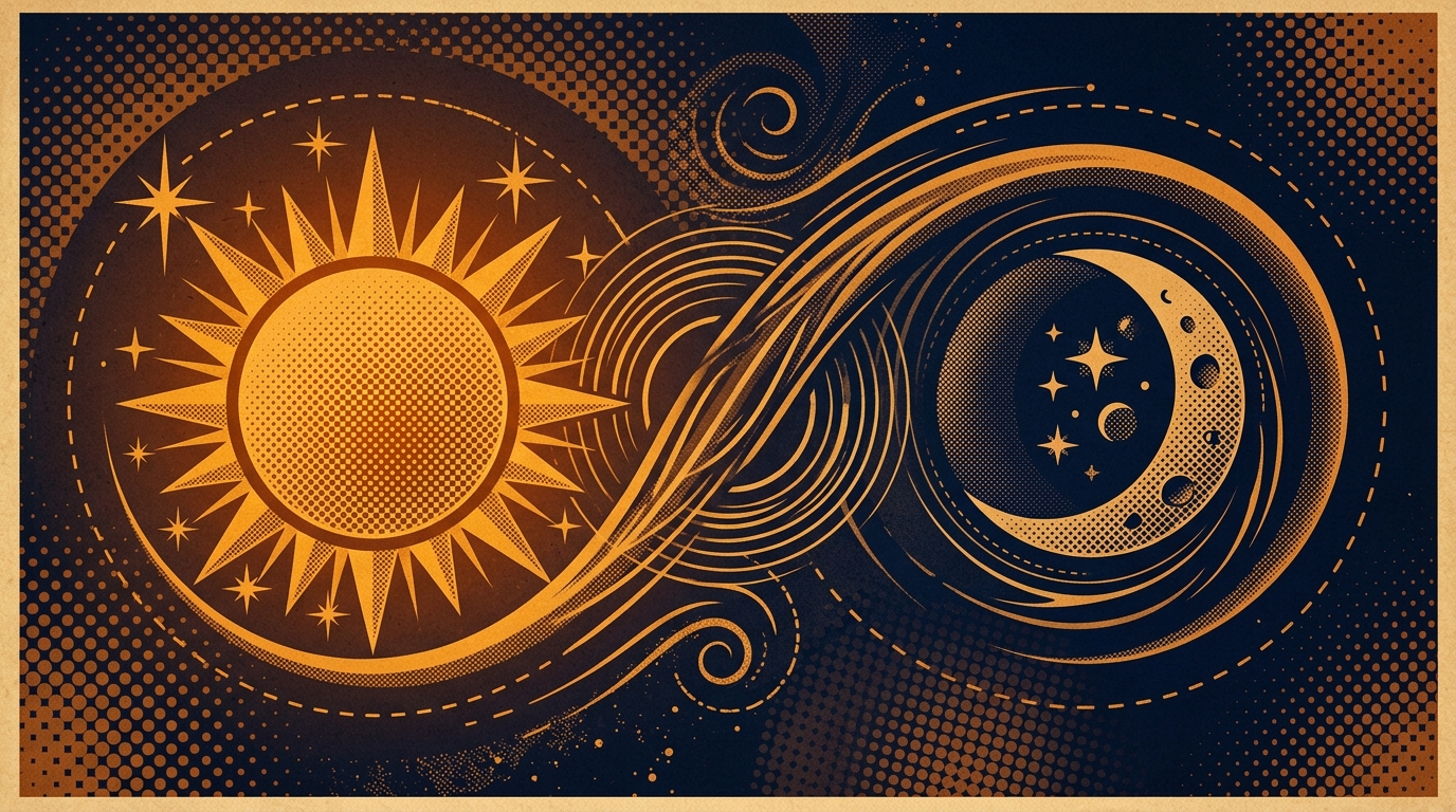 Davison chart Sun and Moon luminaries flowing in dynamic orbit as relationship symbols
