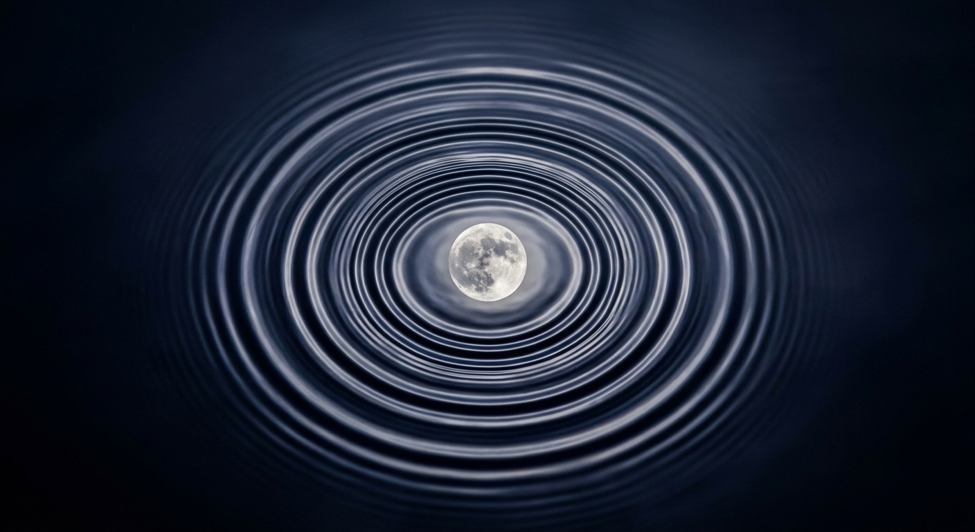 Aerial view of Moon reflected in still water showing synastry emotional overlay patterns