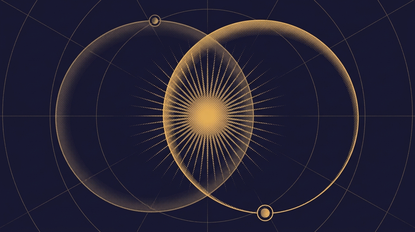 North Node synastry houses overlay showing two natal chart orbits intersecting at a karmic activation point