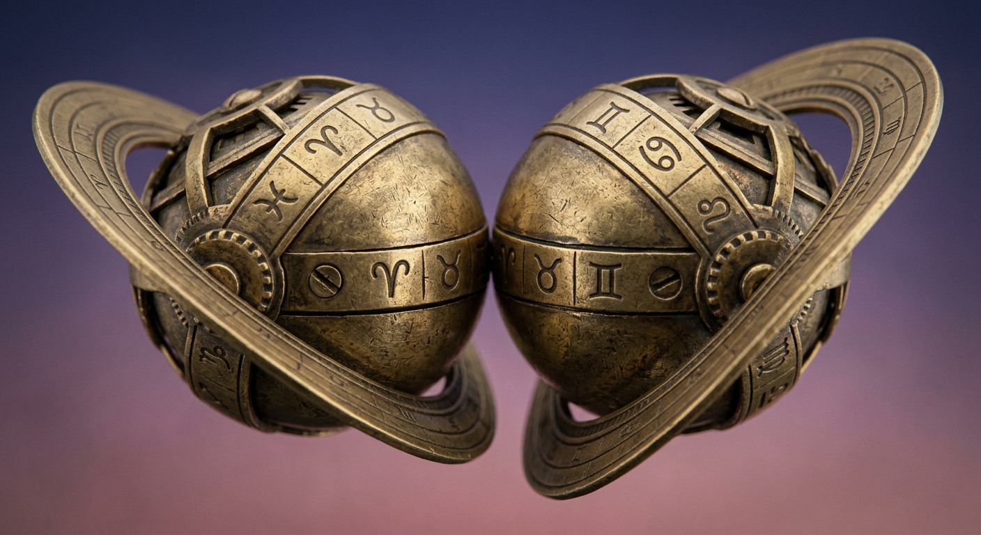 Two Saturn planetary spheres in conjunction, karmic synastry astrology macro render