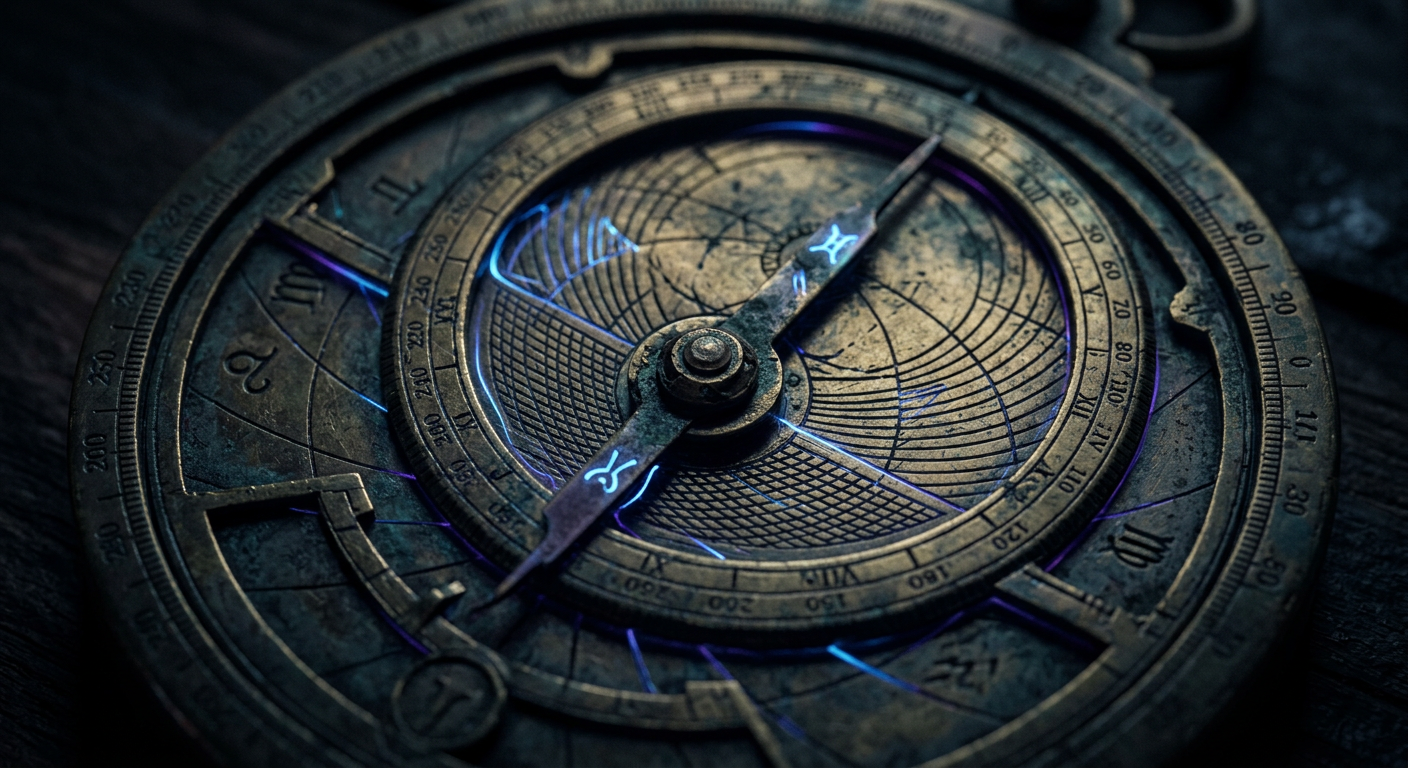Macro close-up of astrolabe house divisions showing synastry Placidus birth chart calculator detail